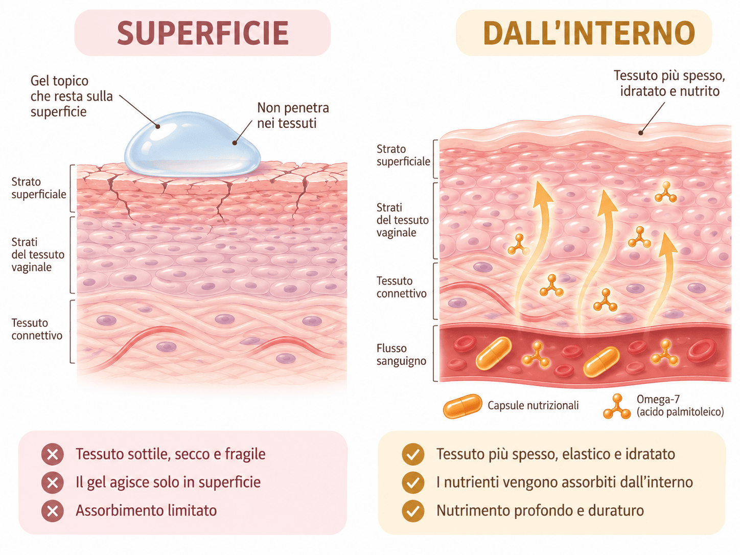Illustrazione: il tessuto vaginale si nutre dall'interno, non dalla superficie